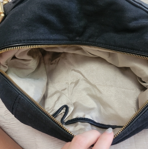 BCBGMaxAzria Black Linen Hobo Bag with Gold Hardware - Picture 3 of 16